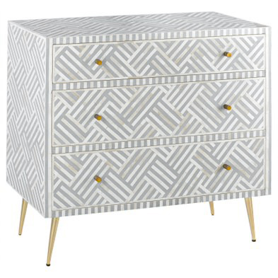 Комод инкрустация костью Gray Indian Bone Inlay 3 drawer Серый Белый Серый в Ростове-на-Дону | Loft Concept 