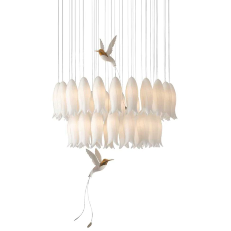 Люстра c Птичками Колибри Sagarti Pendant lamp ALBA Flowers & Birds Белый Золотой в Ростове-на-Дону | Loft Concept 