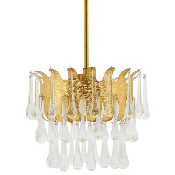  Ernst Palme Glass and Gilded Brass Chandelier   -- | Loft Concept 