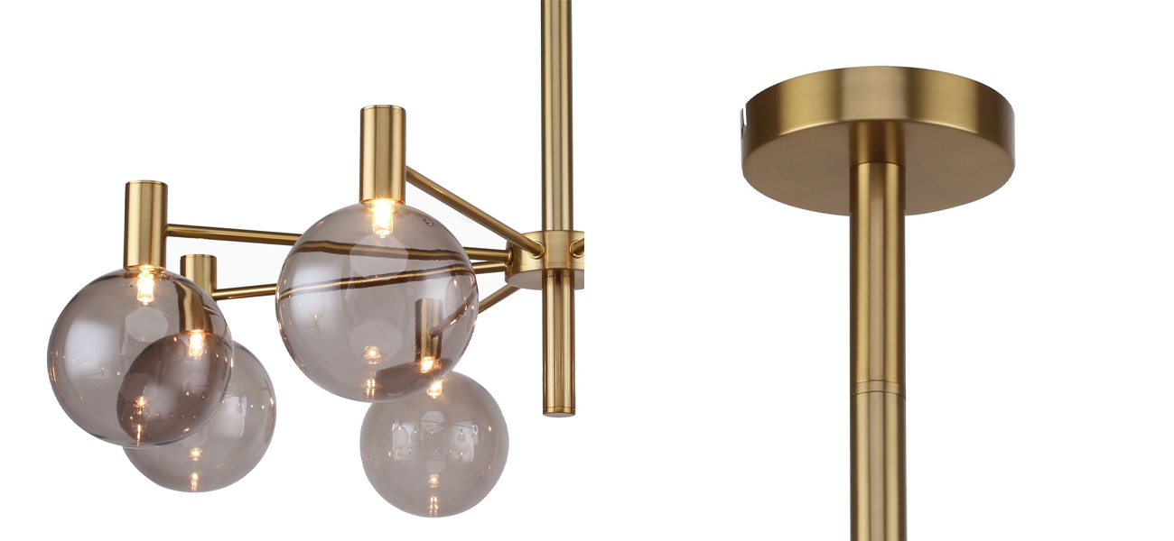 Люстра с выдувными плафонами коньячного цвета Carmella Globe Brass - фото