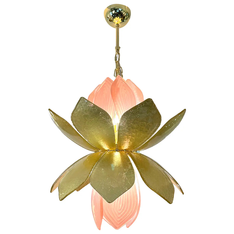  Contemporary Italian Brass Pink Gold Leaf Murano Glass Flower Chandelier Pendant    -- | Loft Concept 