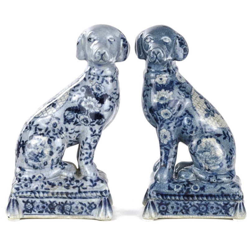  Oriental Blue & White Ornament Dogs   2-     -- | Loft Concept 
