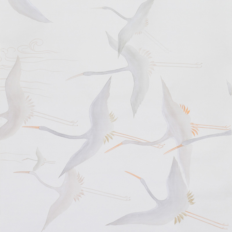    Cranes Scroll Original colourway on Natural Mica metallic silk   -- | Loft Concept 