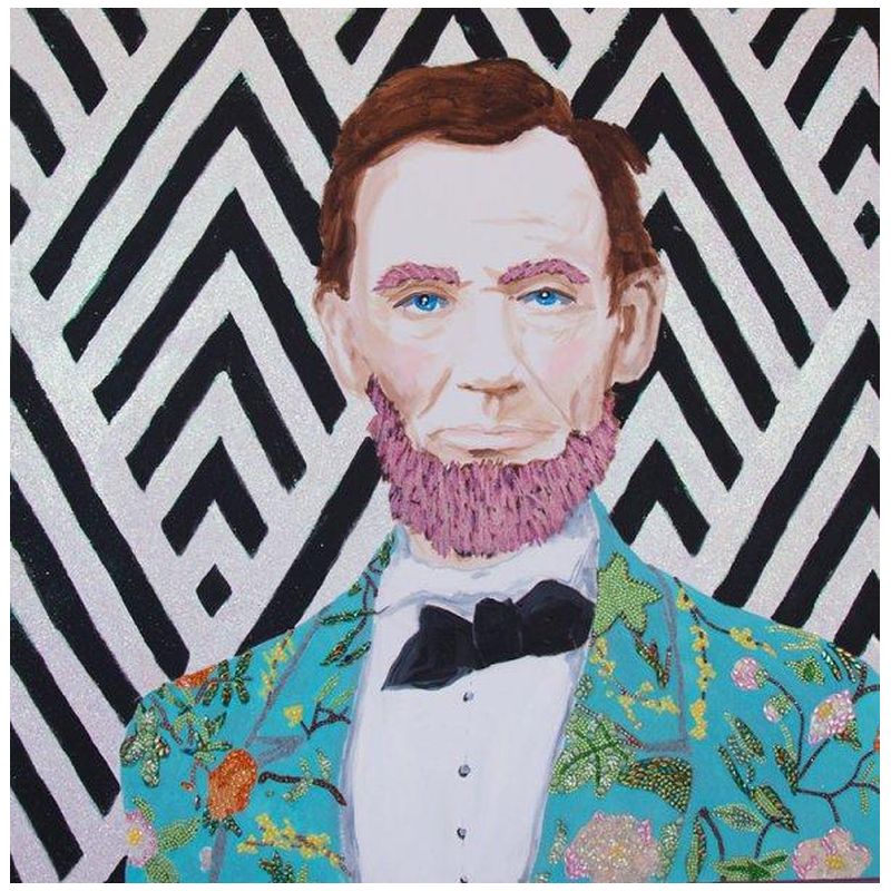  Abraham Lincoln with Gucci Floral Suit, Pink Beard, and Zig Zag Background   -- | Loft Concept 