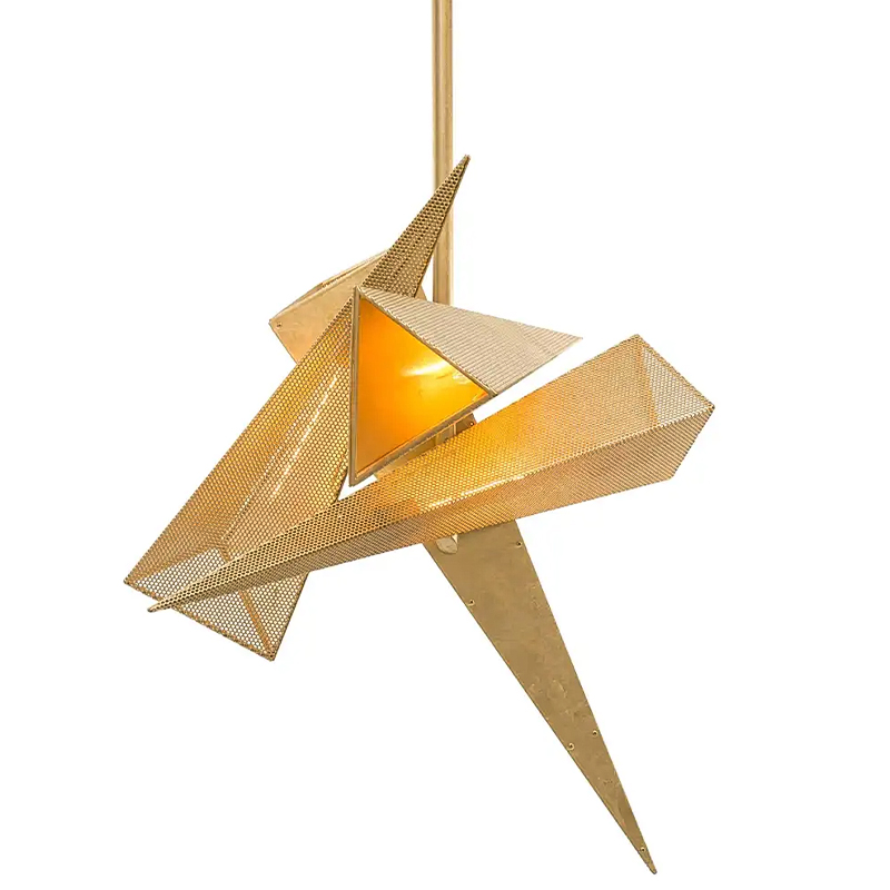  Susan Hornbeak TRYSTAN CHANDELIER - Gold Leafed Perforated Steel Pyramids Gold   -- | Loft Concept 