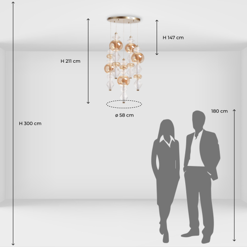 Люстра с плафонами из прозрачного и янтарного стекла в виде шаров и ромбов Gabriel Scott Luna в Ростове-на-Дону
