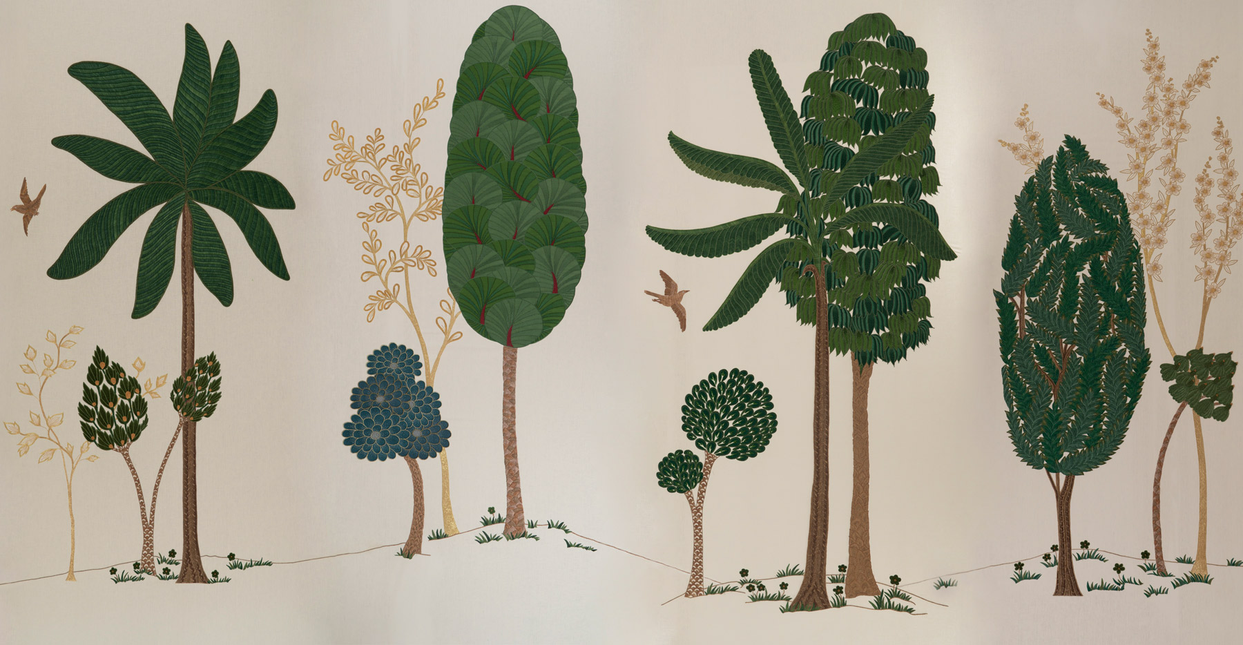 Обои ручная роспись Mughal Trees Original colourway on linen - постер Loft-Concept в Ростове-на-Дону