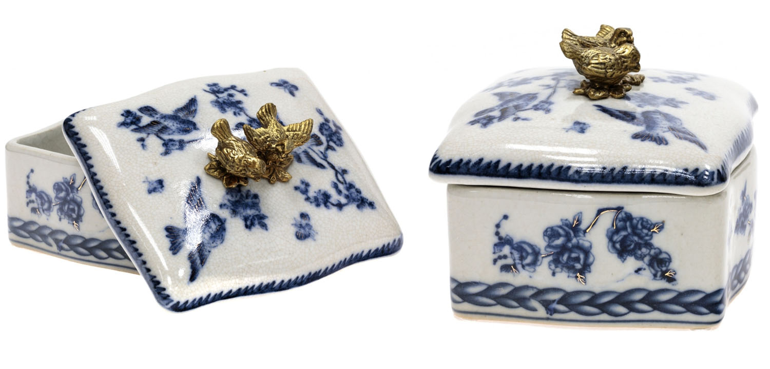 Шкатулка Blue Flowers and Bronze Birds - фото