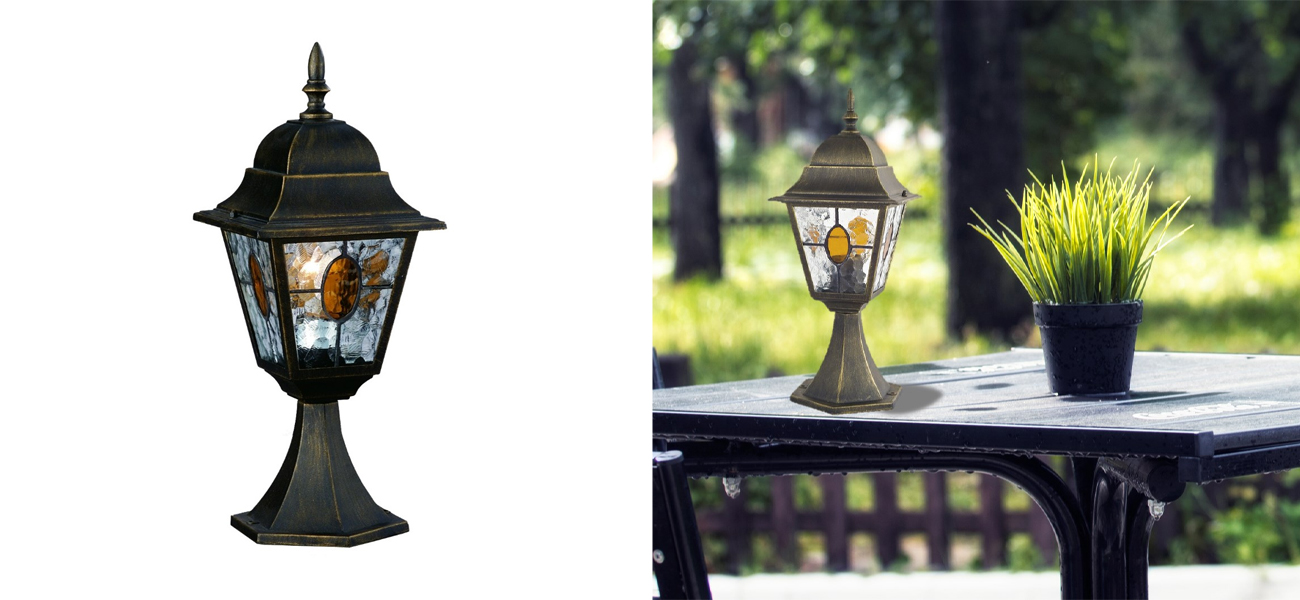 Уличный ландшафный светильник черного цвета с золотой патиной Sunset - фото