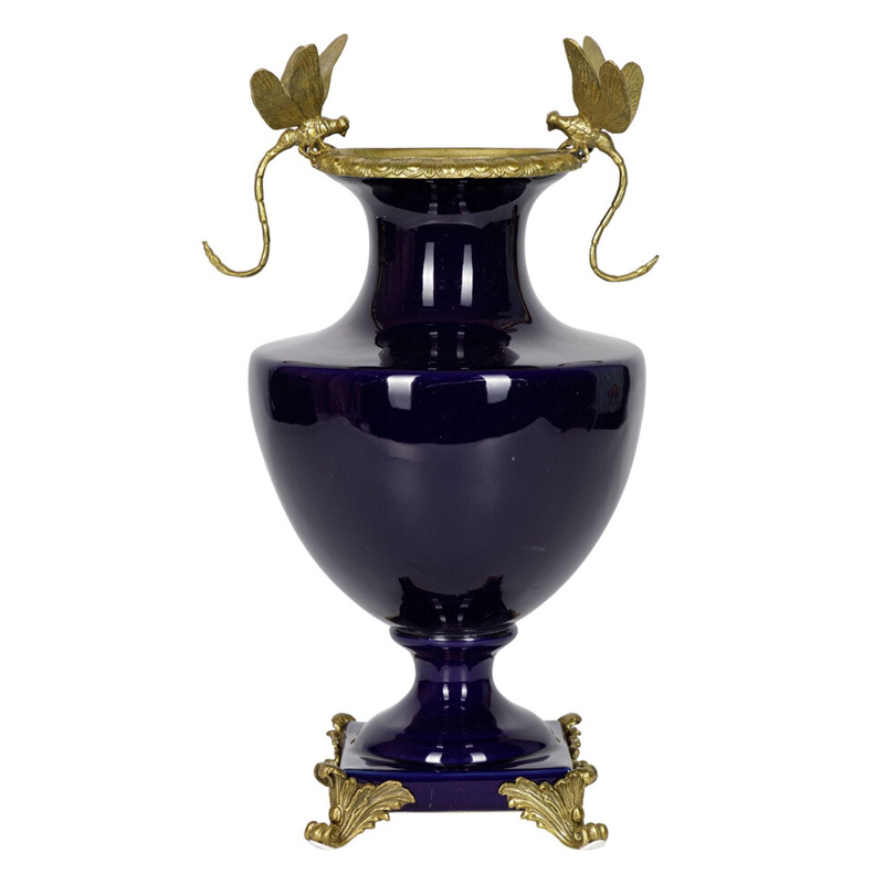 Ваза темно-синего цвета из фарфора с бронзовыми стрекозами Eden Garden porcelain and bronze Темно-синий Бронза Ваза темно-синего цвета из фарфора с бронзовыми стрекозами Eden Garden porcelain and bronze Темно-синий Бронза в Ростове-на-Дону | Loft Concept
