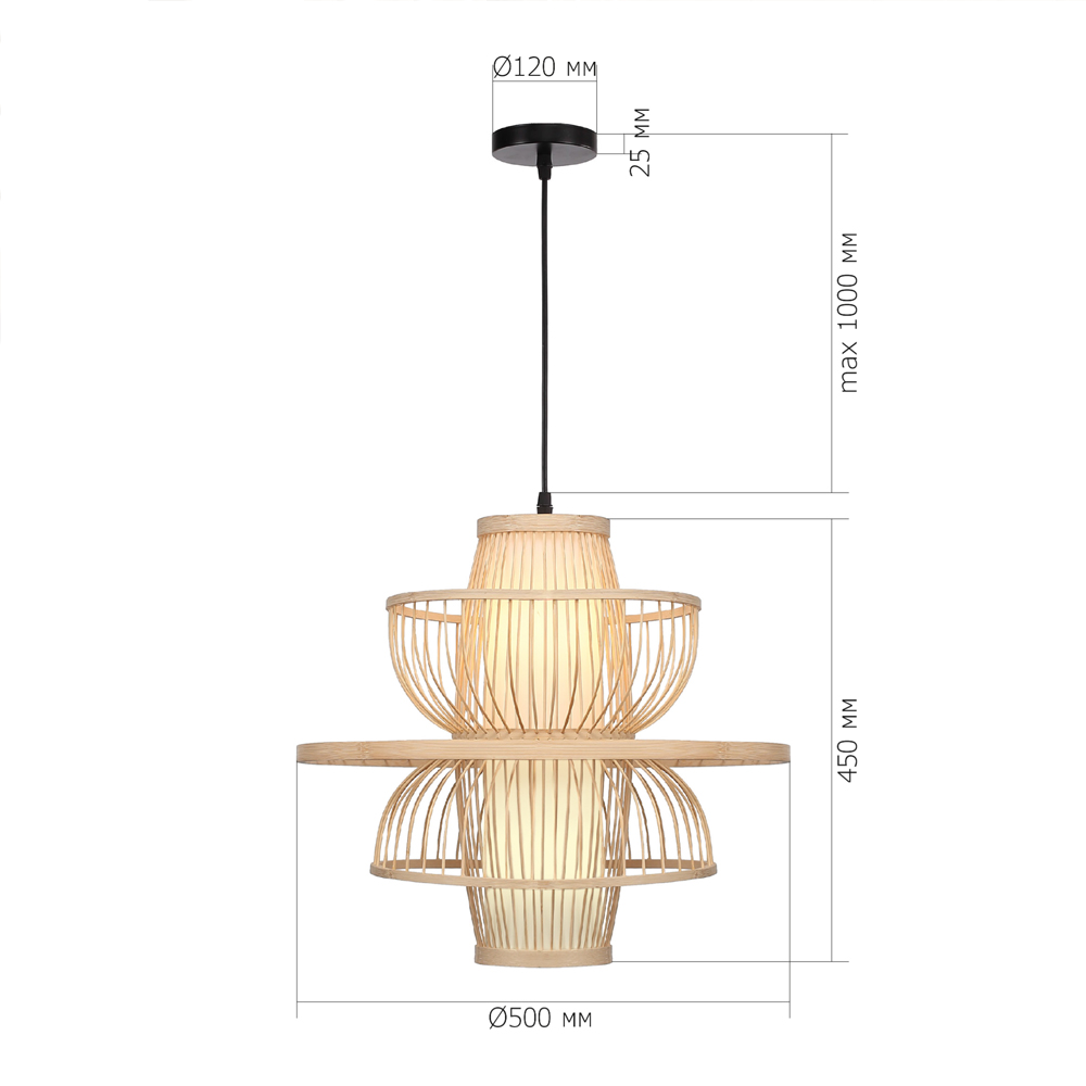 Подвесной светильник фигурный из деревянных прутьев с плафоном из натуральной ткани Light Inside the Cell в Ростове-на-Дону