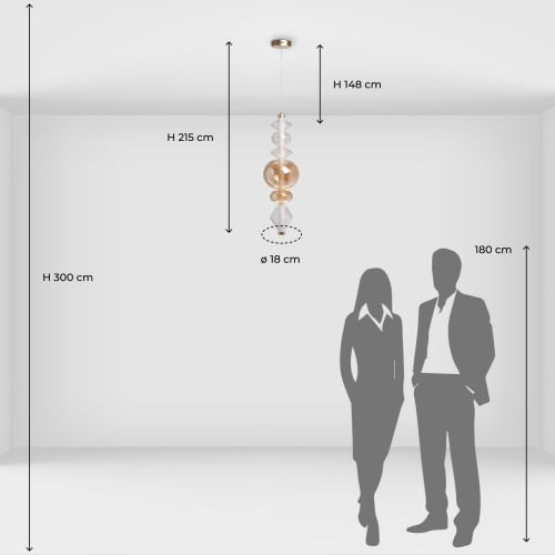 Подвесной светильник с вертикальной композицией из прозрачных и янтарных стеклянных шаров и ромбов Gabriel Scott Luna в Ростове-на-Дону