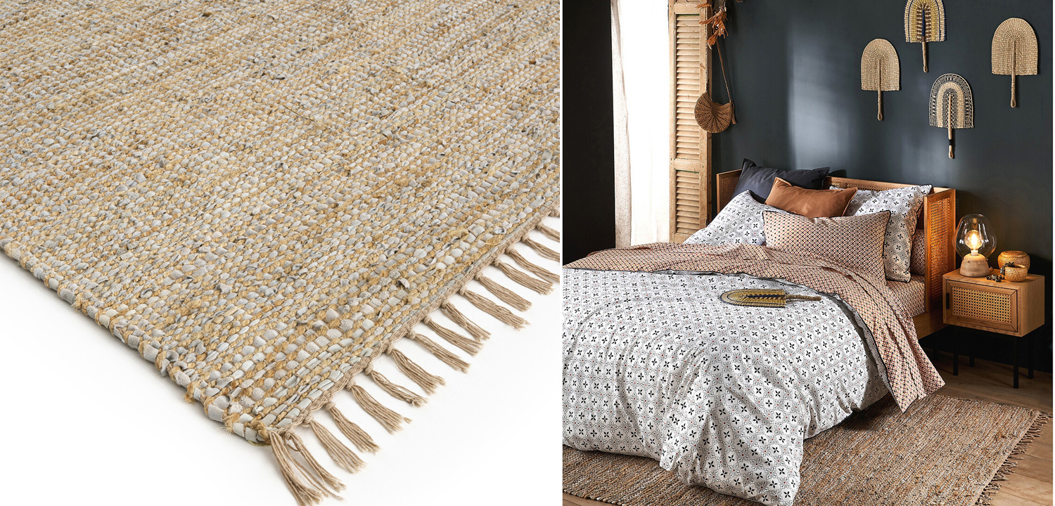 Ковер с бахромой джут и кожа - фото