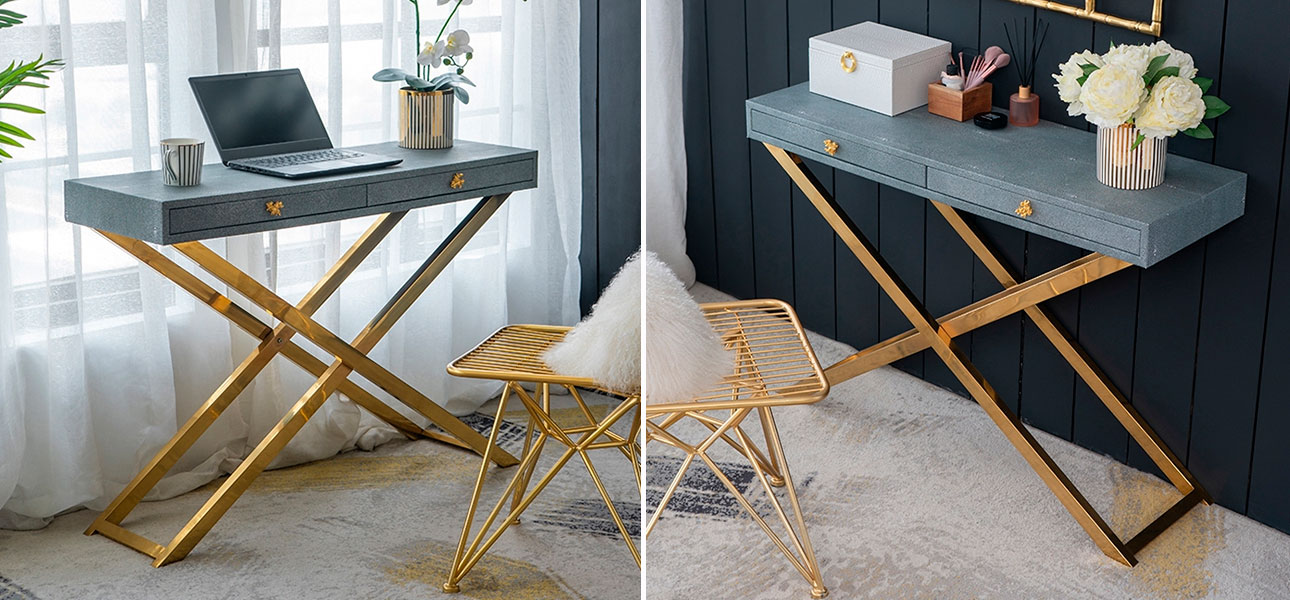 Столик с кожаной столешницей серый цвет Joan - фото №1