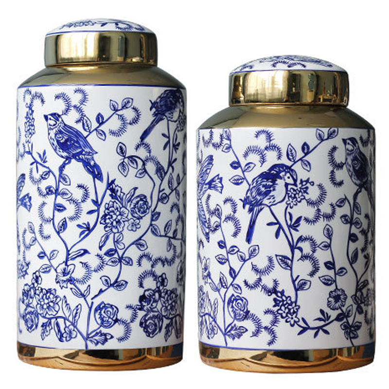  Ceramic Oriental Blue Ornament Birds Vases     -- | Loft Concept 