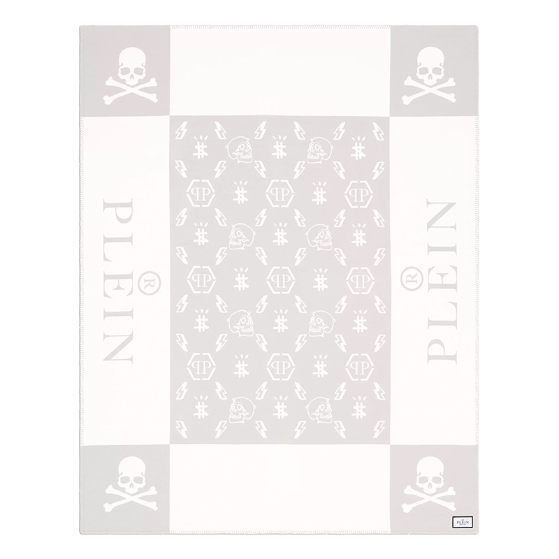 Плед Philipp Plein Plaid Cashmere Skull Grey Серый Белый в Ростове-на-Дону | Loft Concept 