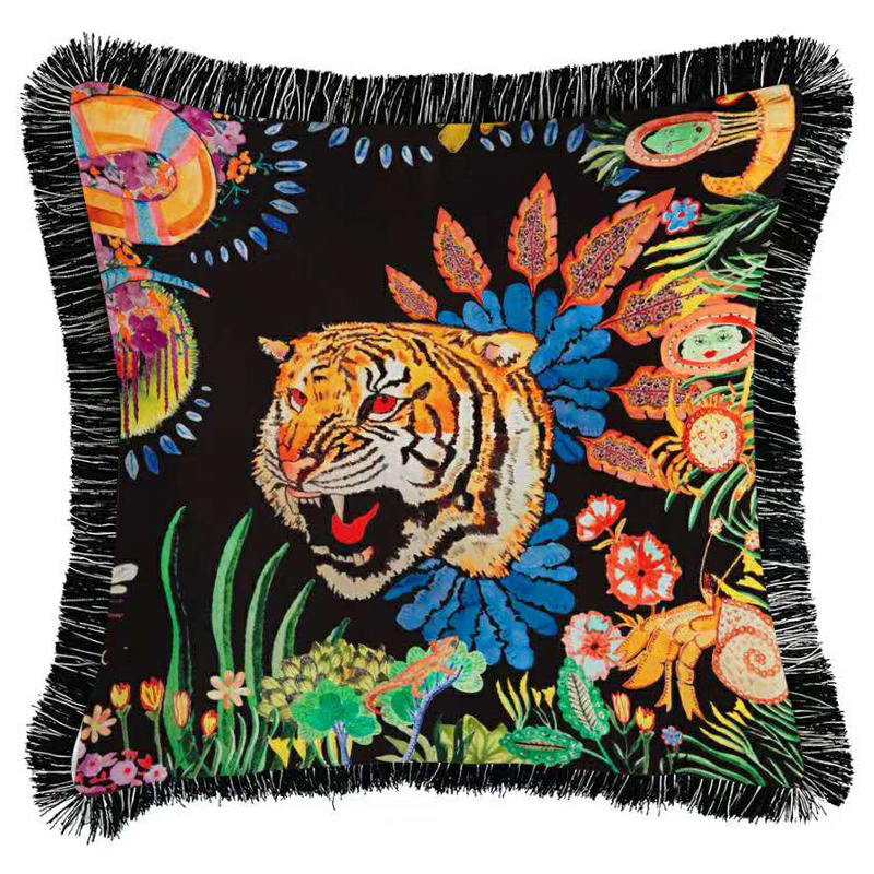 Декоративная подушка Cтиль Gucci Flower Tiger Черный Мульти в Ростове-на-Дону | Loft Concept 