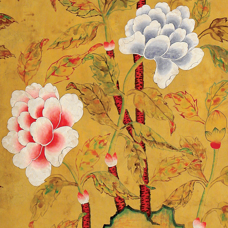    Korean Peony Original colourway on Edo Golden Brown painted silk   -- | Loft Concept 