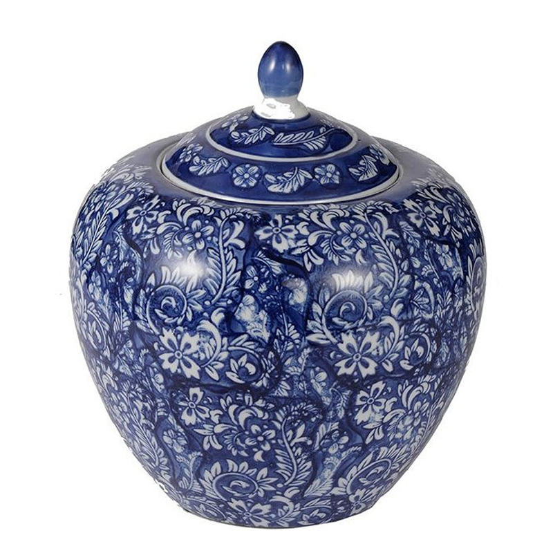 Ваза округлой формы с синей росписью и цветочным узором Blue & White Ornament Белый Синий Ваза округлой формы с синей росписью и цветочным узором Blue & White Ornament Белый Синий в Ростове-на-Дону | Loft Concept