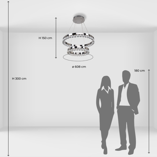 Люстра с двумя кольцами цвета хром и прозрачными хрустальными шарами по периметру Sacramento Transparent Balls Chandelier в Ростове-на-Дону
