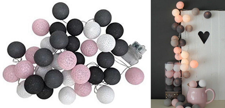 Гирлянда хлопковые фонарики Сotton Ball Pink-Grey - Loft-Concept в Ростове-на-Дону