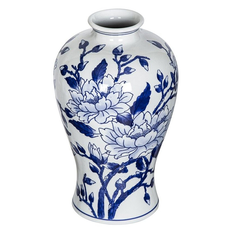 Ваза с бело-синей росписью и изображением цветов Blue & White Ornament Белый Синий Ваза с бело-синей росписью и изображением цветов Blue & White Ornament Белый Синий в Ростове-на-Дону | Loft Concept