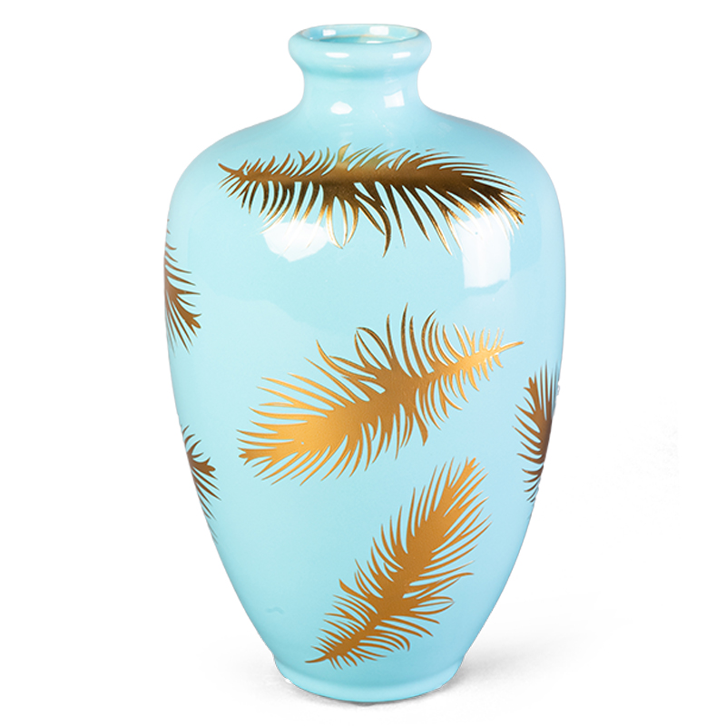  Gold feathers on blue Vase 25     -- | Loft Concept 