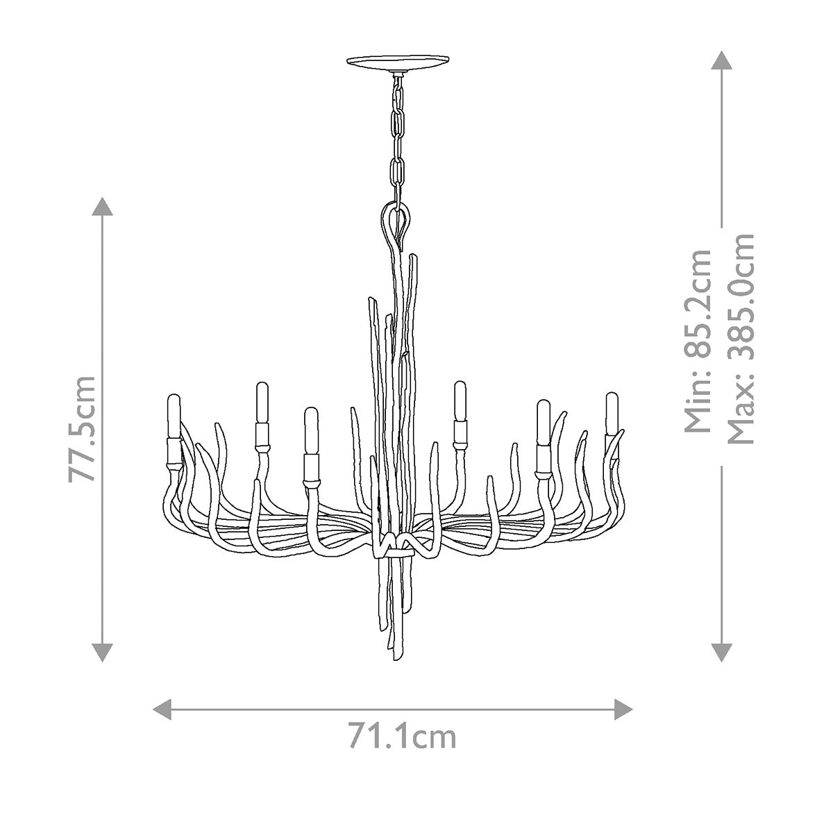 Люстра дизайнерская золотого цвета с 6-ю лампами на изогнутых рожках с текстурной поверхностью Hinkley в Ростове-на-Дону