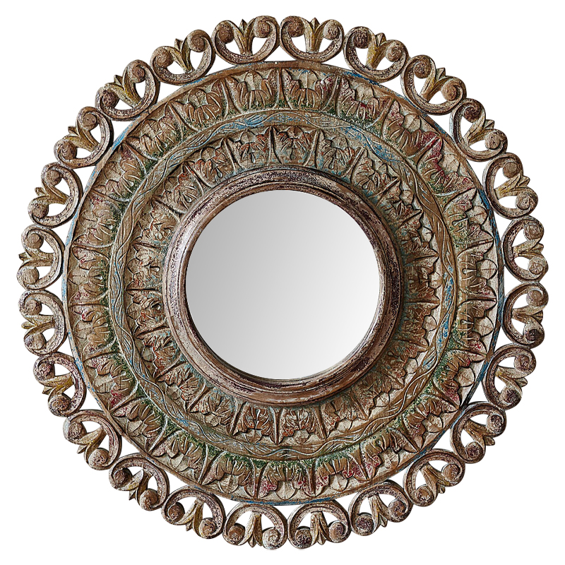     Manjula Grey Mango Carved Mirror    -- | Loft Concept 