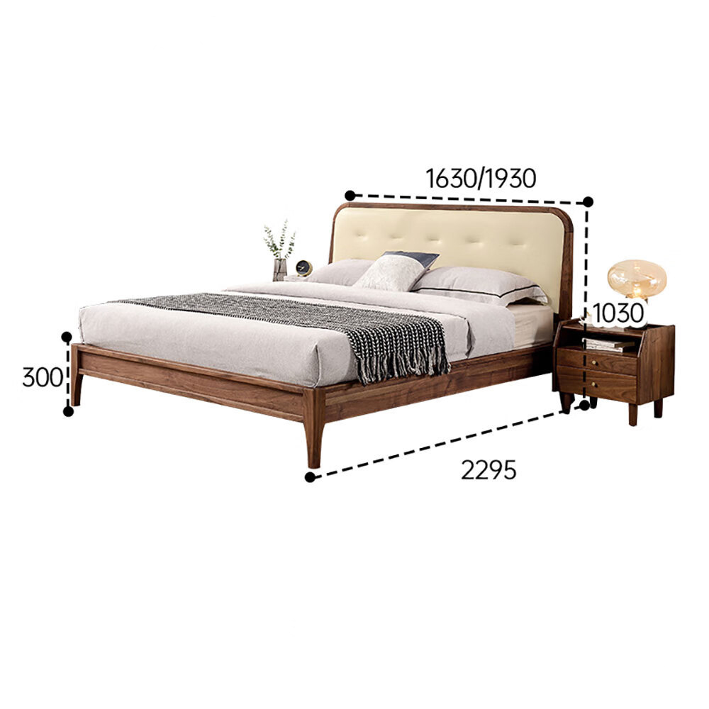 Кровать двуспальная с каркасом из дерева и мягким изголовьем Moon Walnut Bed в Ростове-на-Дону