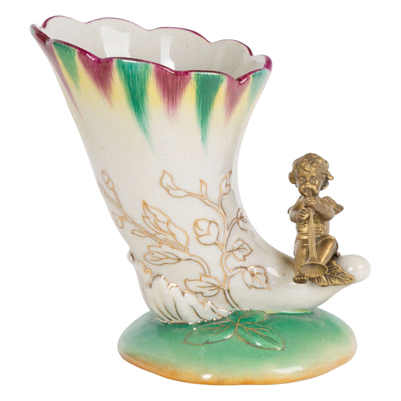 Ваза из фарфора с бронзовой фигуркой ангела Eden Garden porcelain and bronze Зеленый Бронза Белый Ваза из фарфора с бронзовой фигуркой ангела Eden Garden porcelain and bronze Зеленый Бронза Белый в Ростове-на-Дону | Loft Concept
