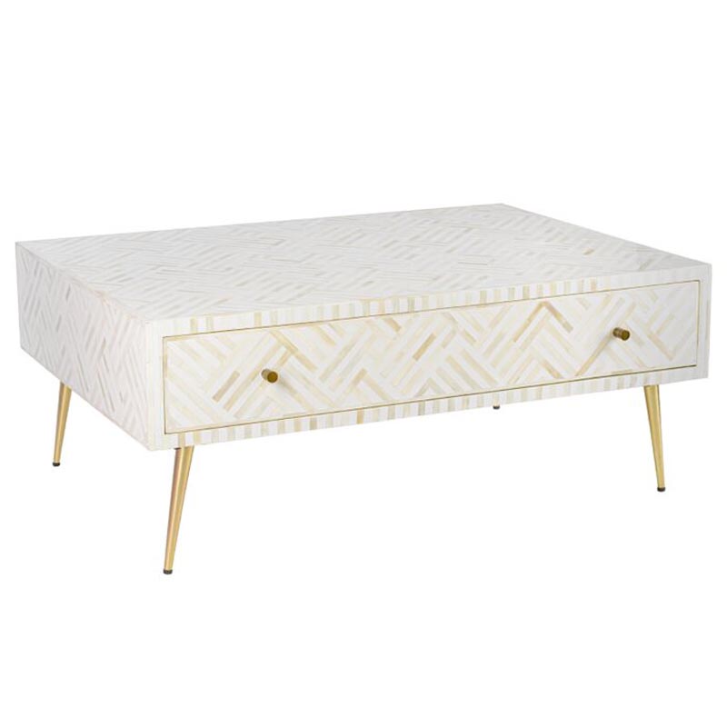   White Indian Bone Inlay Coffee Table    -- | Loft Concept 
