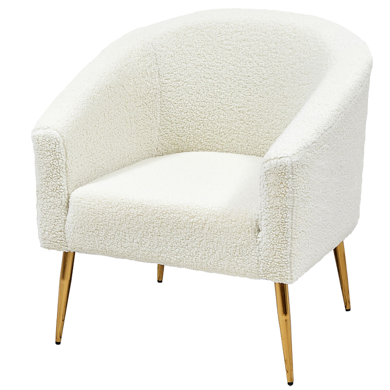 Кресло из белой ткани букле Boucle Luisa  Armchair Белый Золотой в Ростове-на-Дону | Loft Concept 