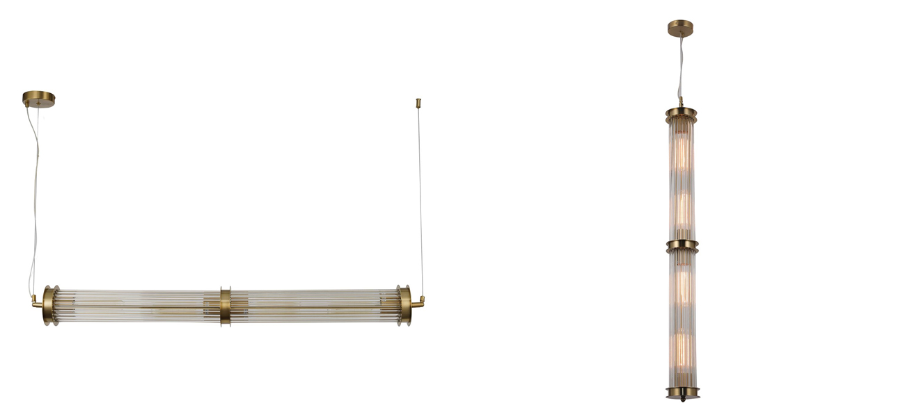 Люстра с рифленым плафоном Glass Tube Brass - фото