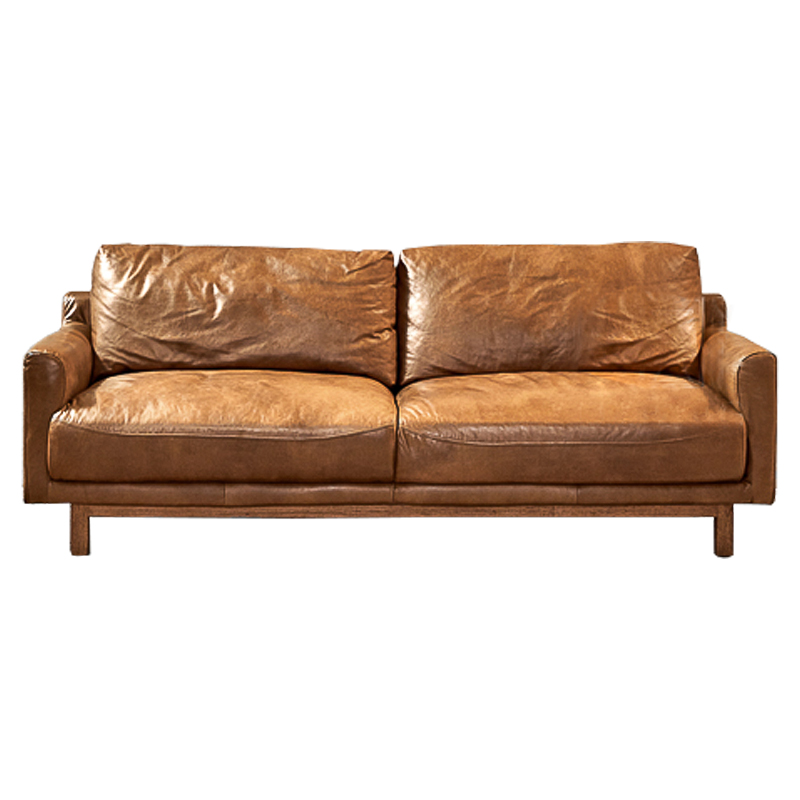  Caramel Leather & Wood Triple Sofa   -- | Loft Concept 