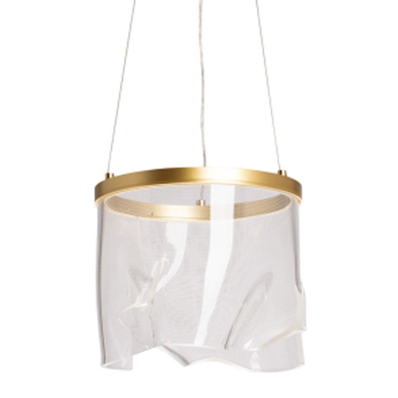 Подвесной светильник цилиндрической формы с прозрачным волнистым плафоном Wave Line Латунь Прозрачный в Ростове-на-Дону | Loft Concept 