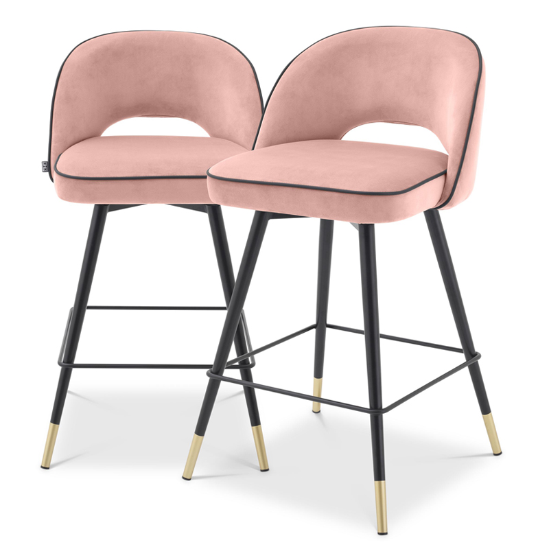 Комплект полубарных стульев Eichholtz Counter Stool Cliff set of 2 nude Розовый пастельный Черный Латунь в Ростове-на-Дону | Loft Concept 