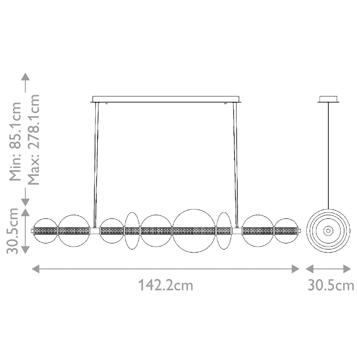 Подвесной светильник линейный с прозрачными стеклянными шарами разного диаметра Eurofase в Ростове-на-Дону