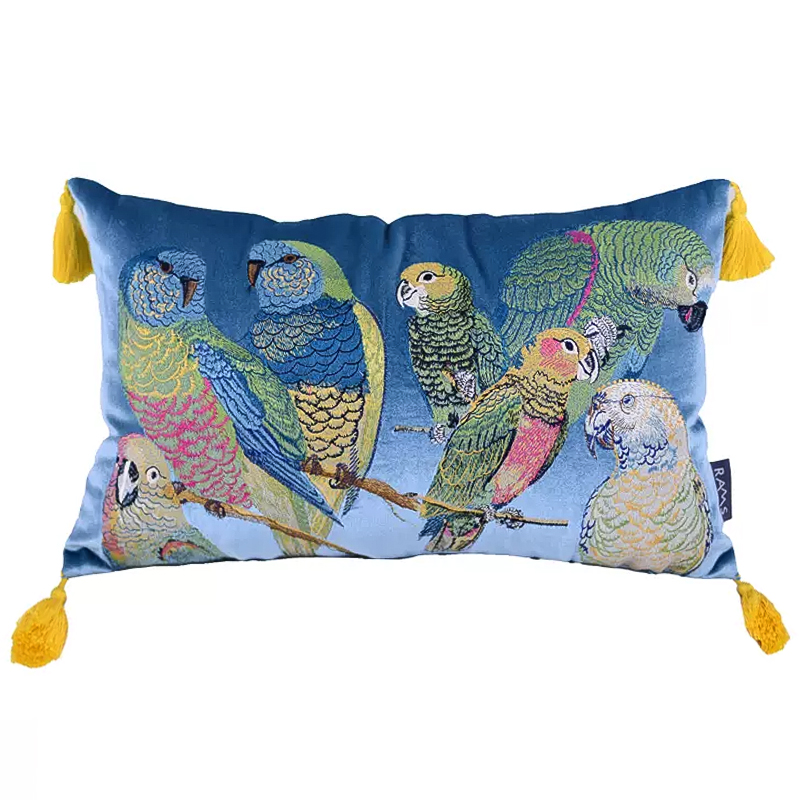     Embroidery Parrots Long Pillow Blue    -- | Loft Concept 