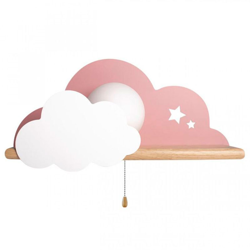 Бра с деревянной полкой розовое Облако Wall Lamp Pink Cloud Розовый пастельный Древесина в Ростове-на-Дону | Loft Concept 