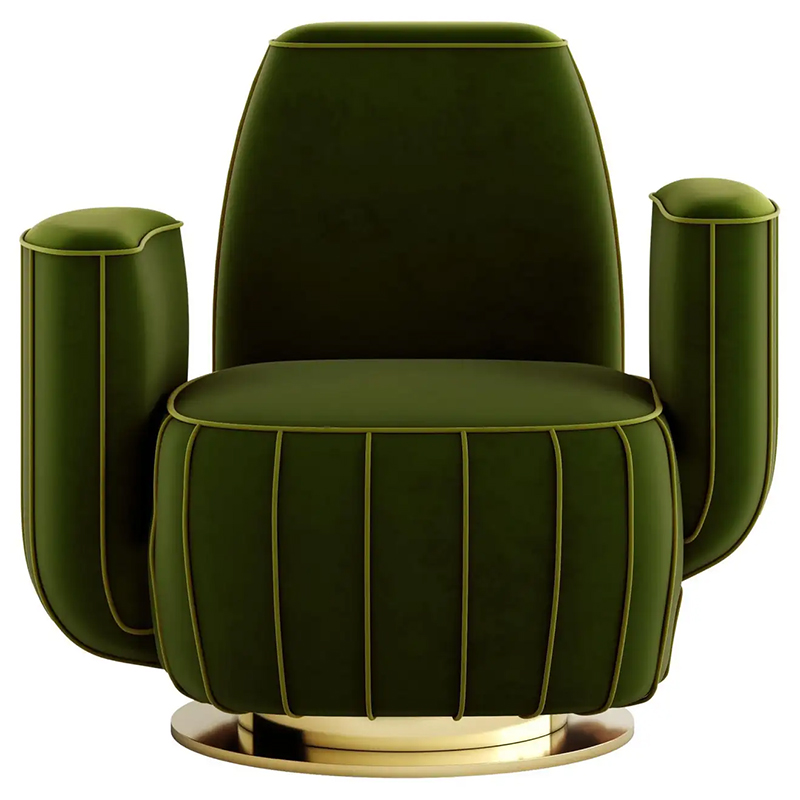 - Modern Green Velvet Armchair Cactus Shape with Gold Swivel Base    -- | Loft Concept 