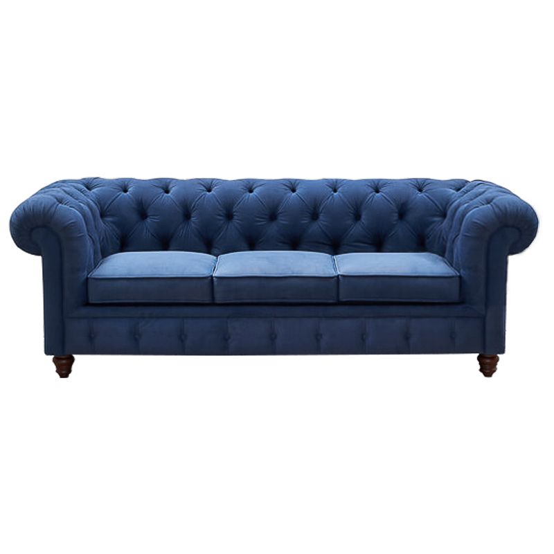 Диван Mini Kensington Sofa triple blue velor Сапфирово-синий Коричневый в Ростове-на-Дону | Loft Concept 