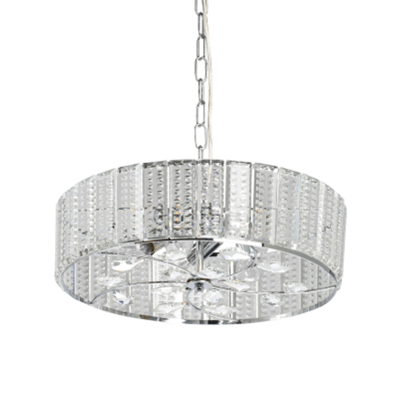 Люстра круглая на цепи цвета хром с прозрачными рельефными хрустальными пластинами Textured Glass Chandelier Серебряный Прозрачный в Ростове-на-Дону | Loft Concept 
