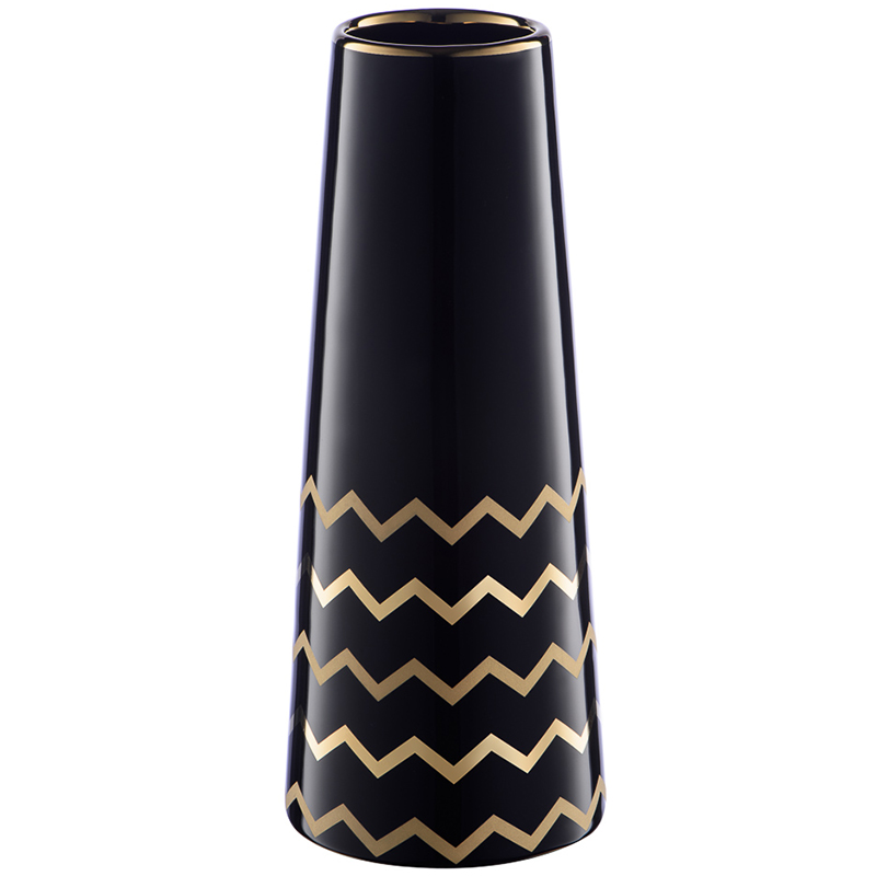 Ваза Black Chevron Gold Vase Глянцевый черный Глянцевое золото в Ростове-на-Дону | Loft Concept 