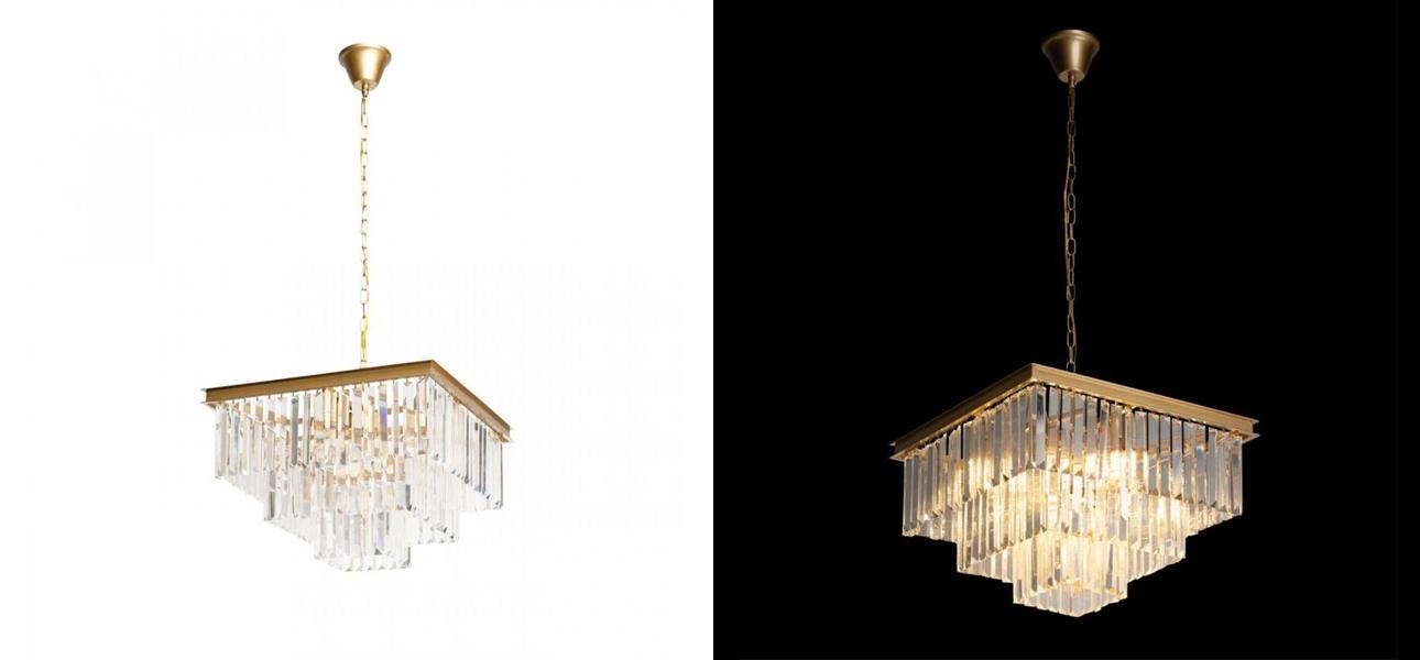 Квадратная Люстра Odeon GOLD iron Three Layers Прозрачное Стекло 50х50 - фото №2