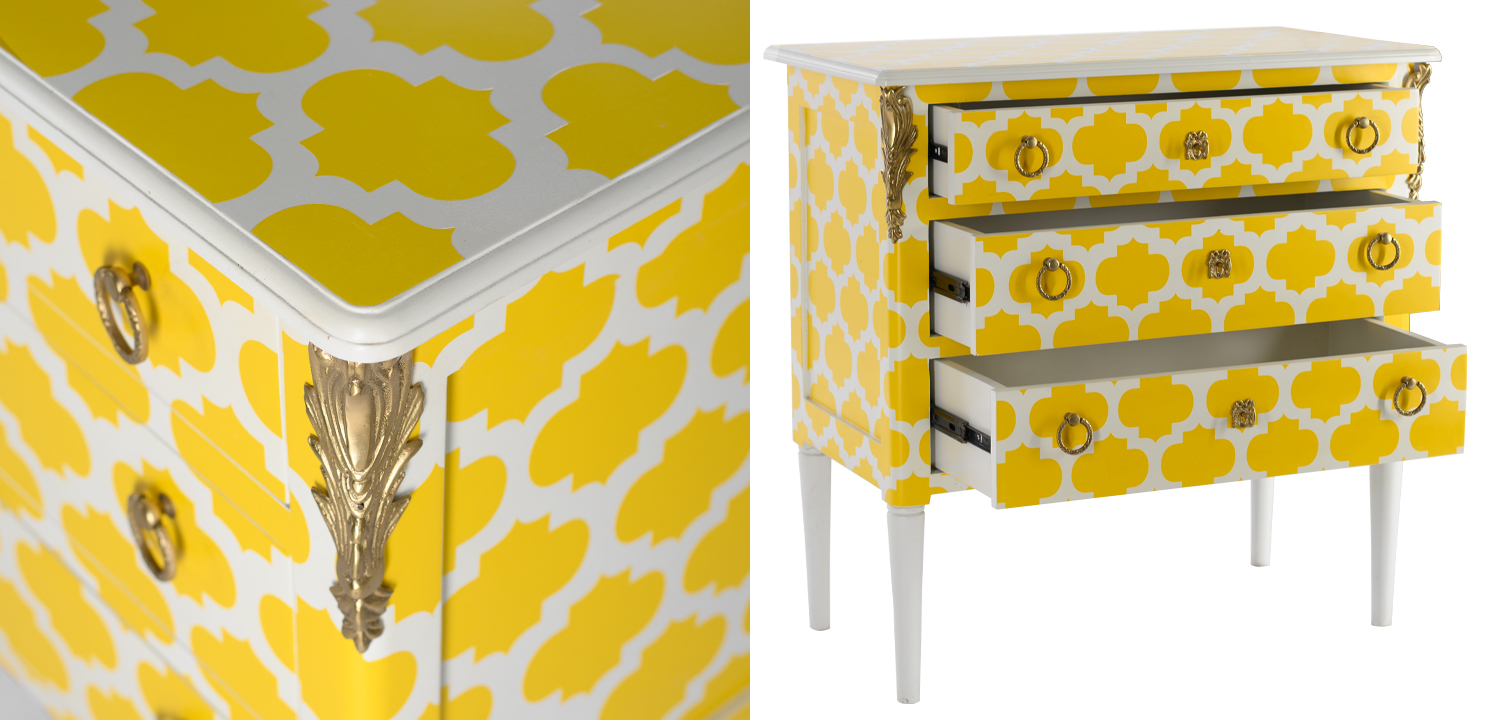 Комод с орнаментом четырехлистник  L.XV CHEST OF DRAWERS Garland Желтый - фото