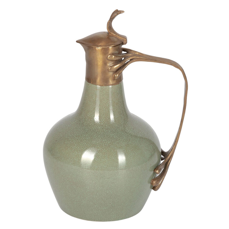 Кувшин зеленого цвета из фарфора с бронзовой крышкой и изогнутой ручкой Eden Garden porcelain and bronze Зеленый Бронза Кувшин зеленого цвета из фарфора с бронзовой крышкой и изогнутой ручкой Eden Garden porcelain and bronze Зеленый Бронза в Ростове-на-Дону | Loft Concept