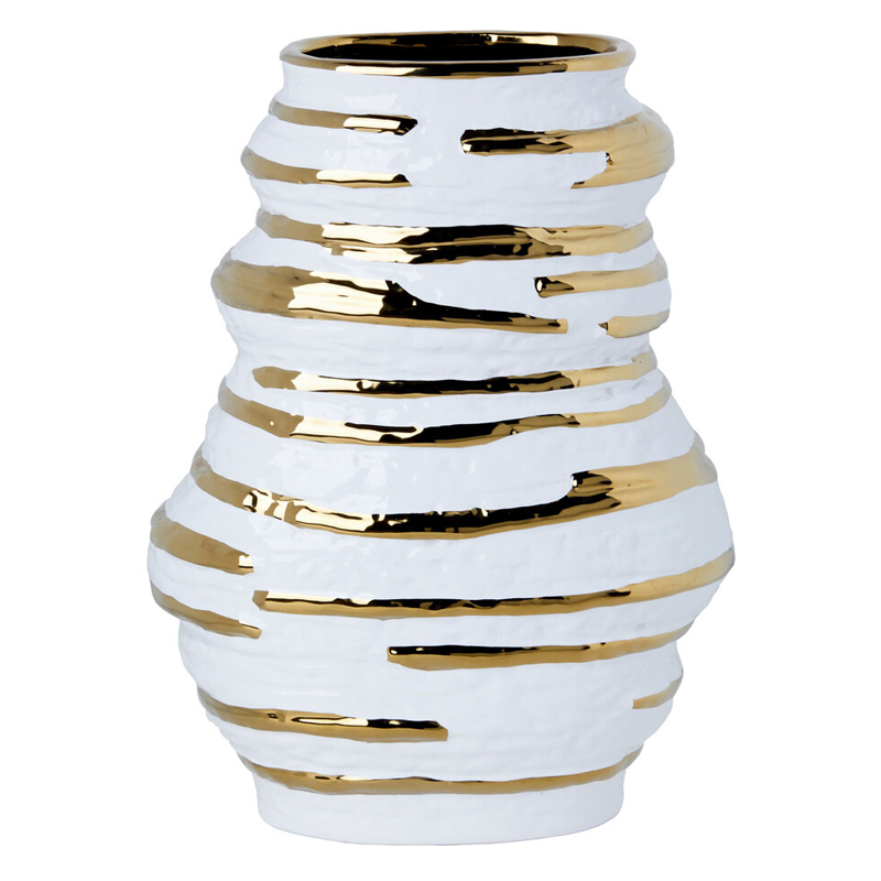 Ваза белая с рельефной поверхностью и золотыми полосами Vase Beehive Белый Золотой Ваза белая с рельефной поверхностью и золотыми полосами Vase Beehive Белый Золотой в Ростове-на-Дону | Loft Concept