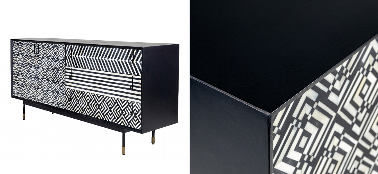 Комод с орнаментом инкрустированный костью Bone Inlay 170 см - фото