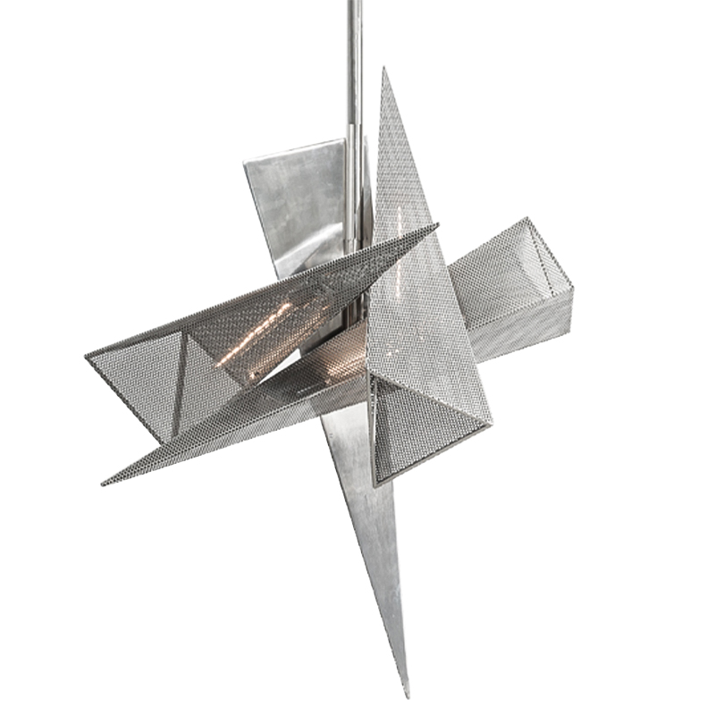  Susan Hornbeak TRYSTAN CHANDELIER - Silver Leafed Perforated Steel Pyramids Silver   -- | Loft Concept 